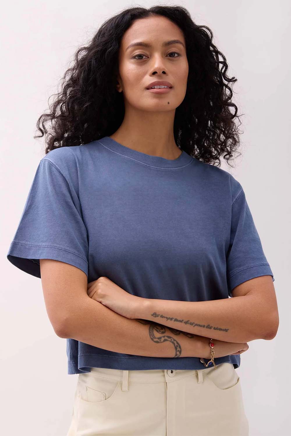 Richer Poorer - Relaxed SS Crop - Vintage Indigo - Front