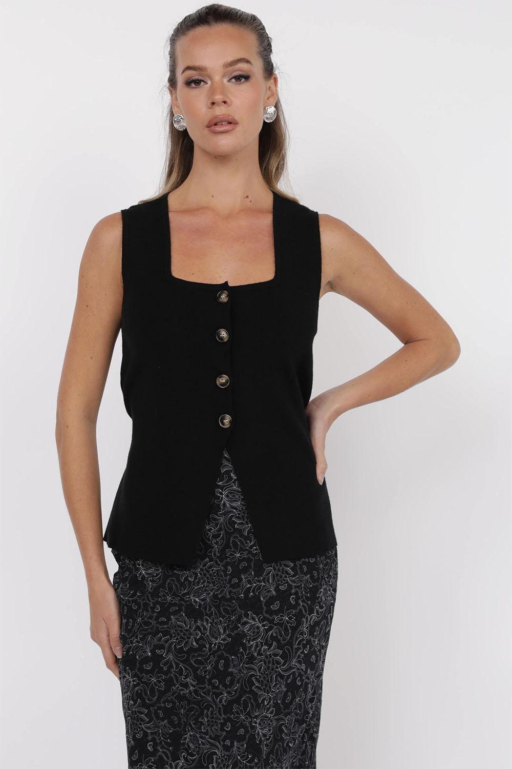 Sage the Label - Myra Knit Vest - Black - Front