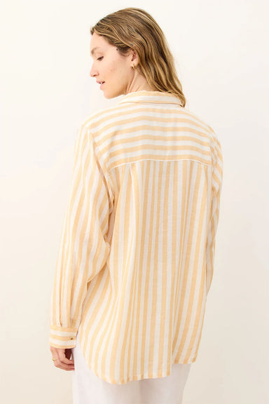 Marine Layer - Jane Relaxed Linen Shirt - Yellow/White Stripe - Back