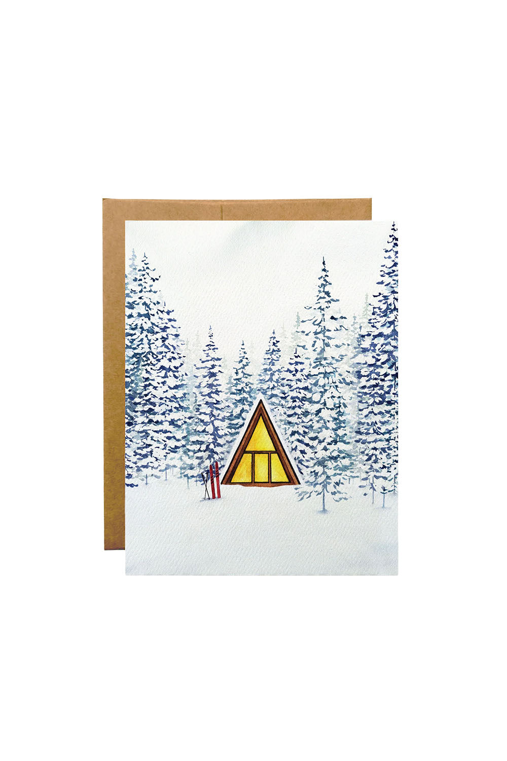 Watercolor Wednesday Snowy Cabin Card — Front view
