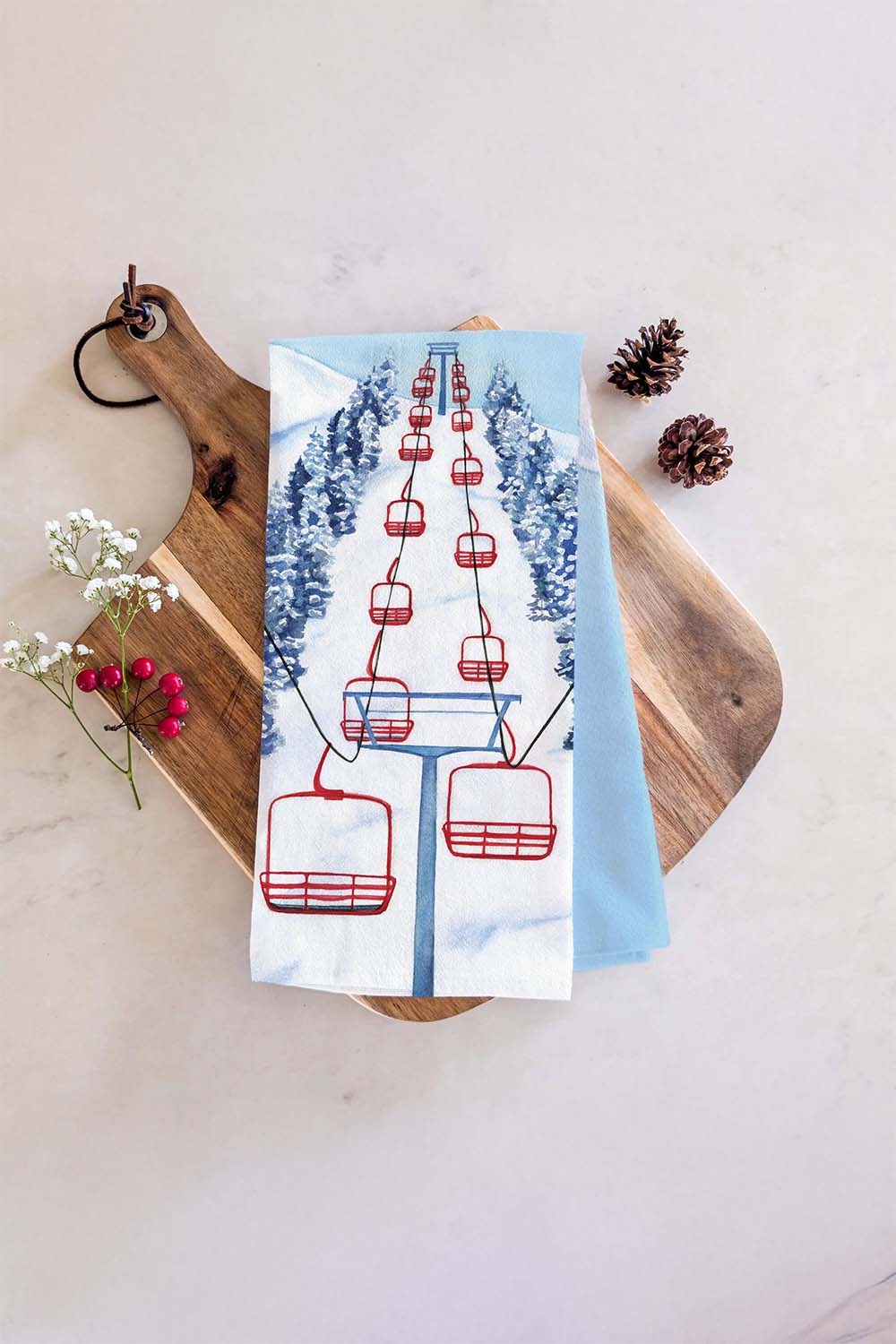 Watercolor Wednesday - Ski Chairlift Tea Towel