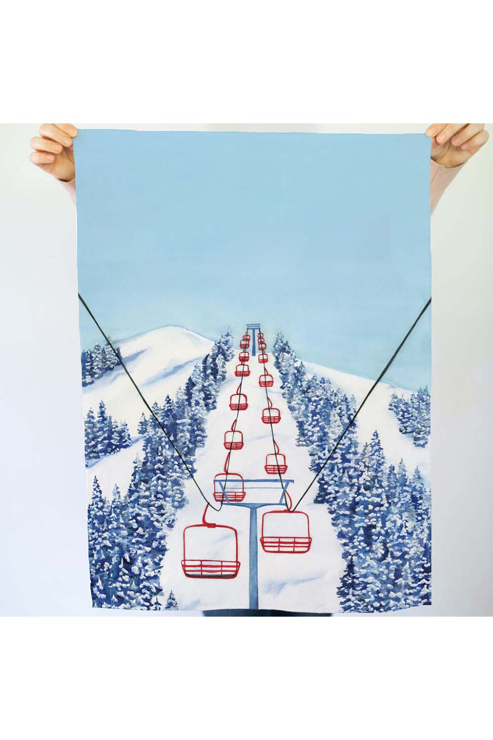 Watercolor Wednesday - Ski Chairlift Tea Towel - Open