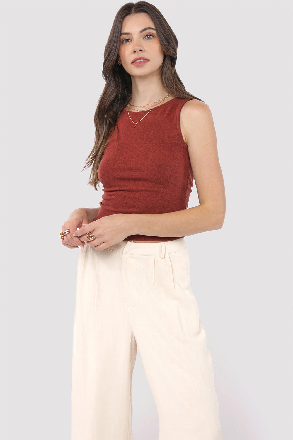 Sadie & Sage - Open Up Knit Tank - Marsala - Front