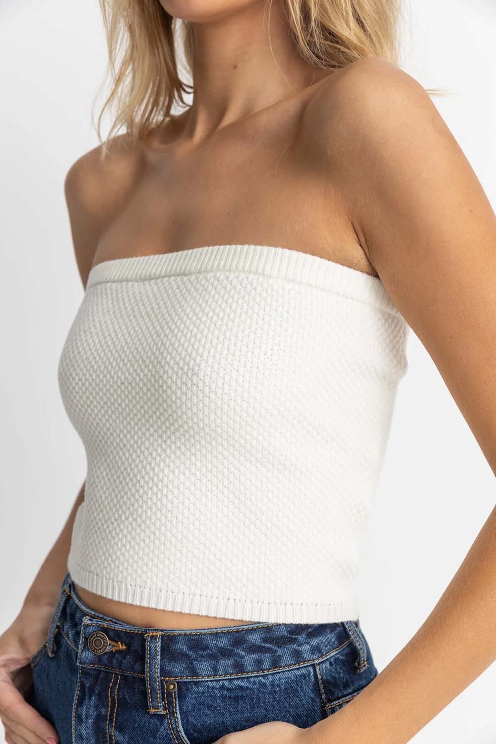 Rhythm - Spirit Strapless Knit Top - White - Detail