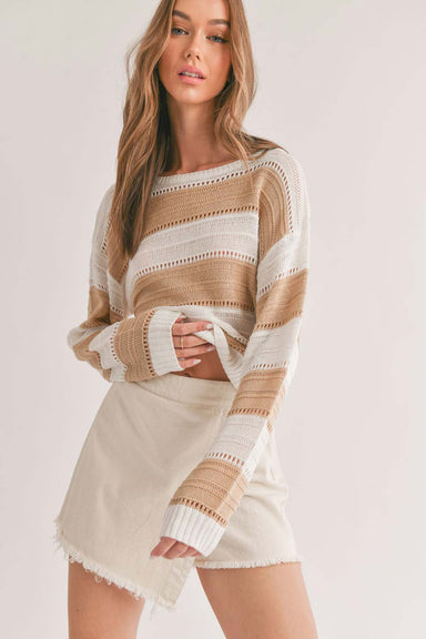 Sage the Label - Lucia Striped Sweater - Taupe Off White - Front