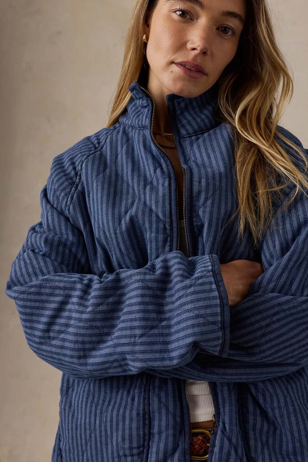 faherty topsail quilted jacket riverline stripe detail