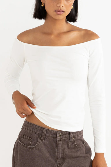 Rhythm - Iris Off Shoulder Jersey Top - Cream - Front