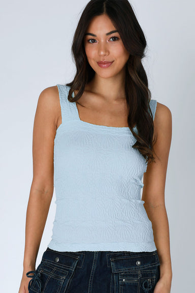 Niki Biki - Lace Textured Square Top - Breezy Blue - Front