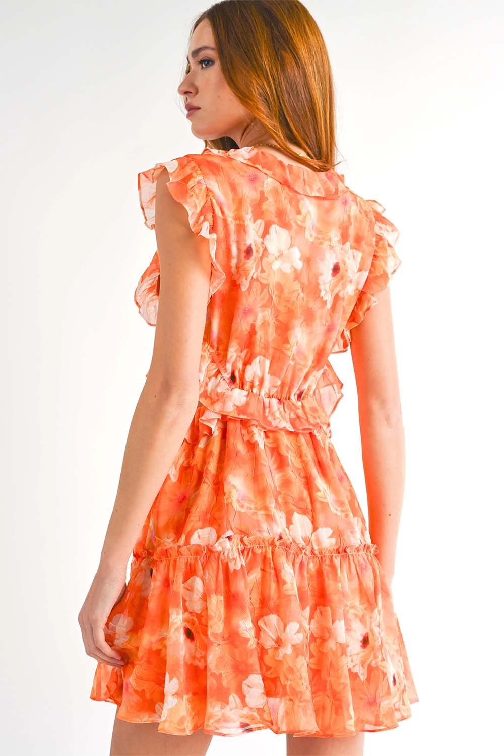 Reset by Jane - Peyton Mini Dress - Vivid Orange Floral - Back