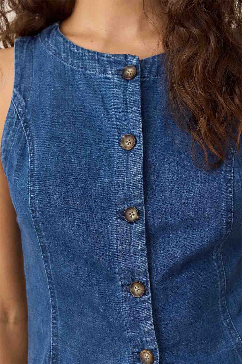 Marine Layer - Charlie Longline Vest - Medium Wash - Detail