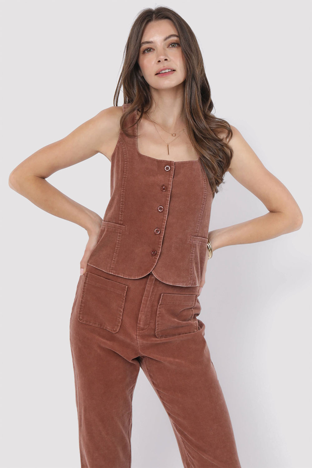 Sadie & Sage - Get Like This Vest - Washed Brown - Front