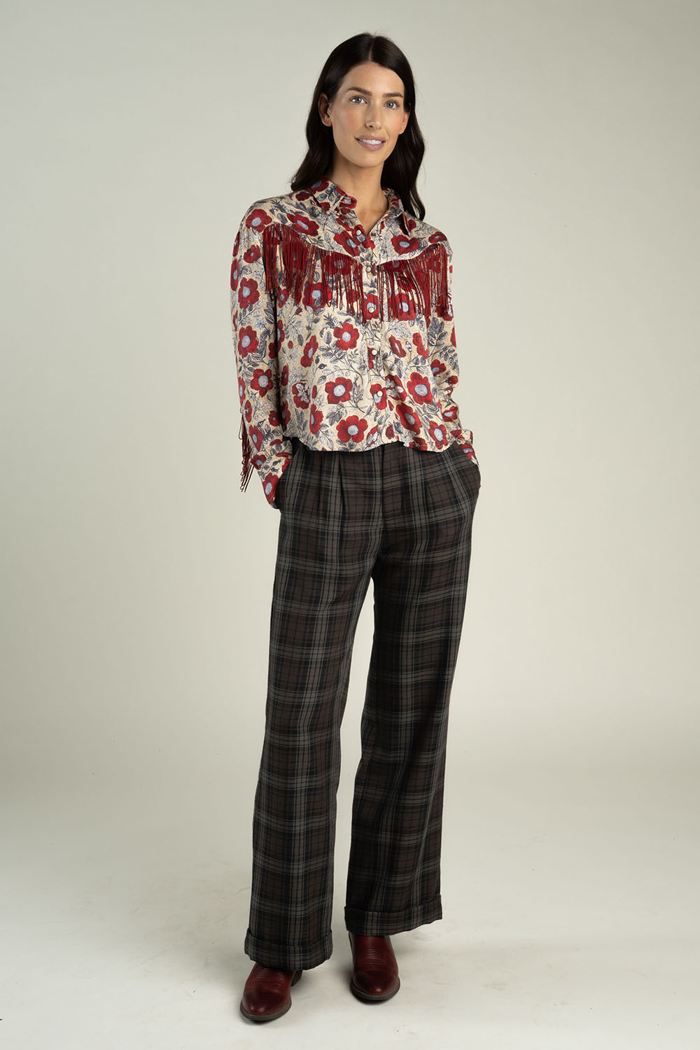 Sendero - Sundown Western Trouser - Charcoal Plaid - Front