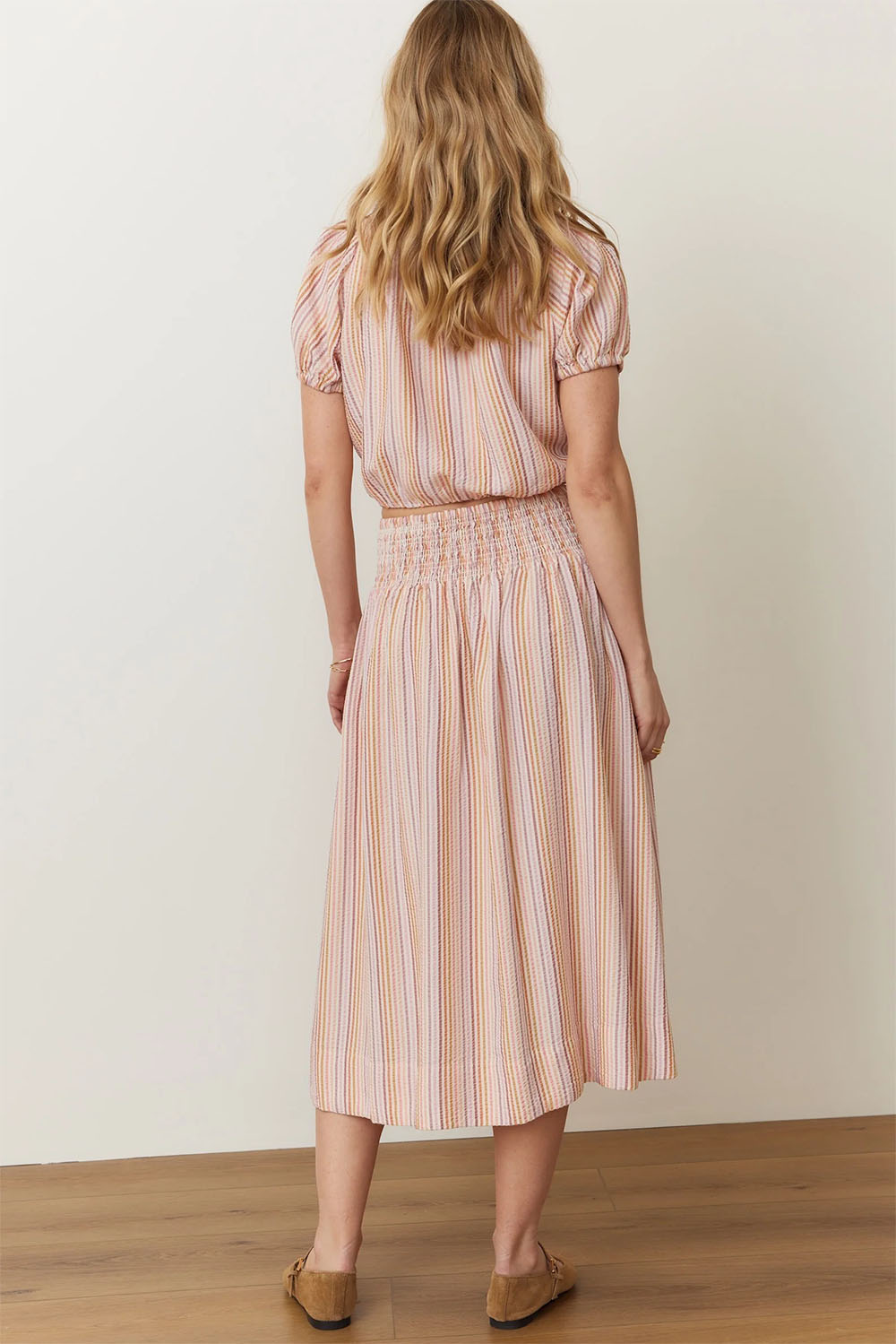Marine Layer - Bea Seersucker Midi Skirt - Sunset Stripe - Back