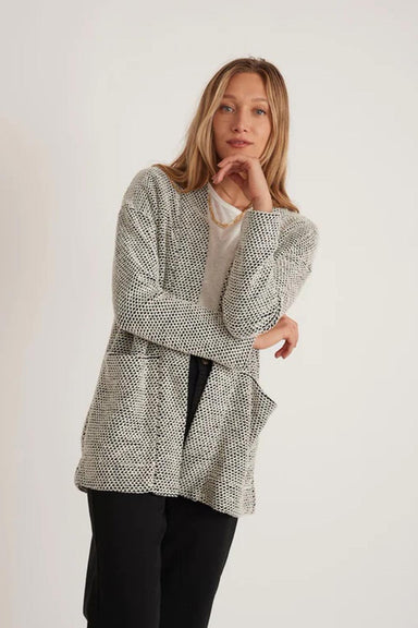 Marine Layer - Birdseye Cardigan - Black/White Contrast - Front
