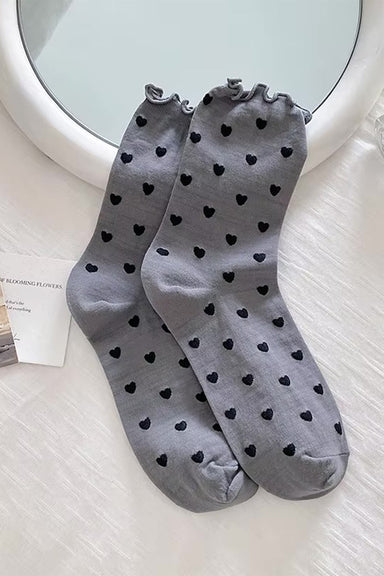 Pearl of the West - Sheer Ruffle Sock - Grey/Heart