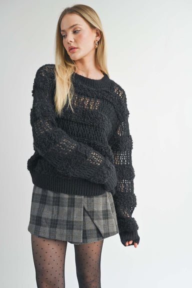 Sage the Label - Steph Fuzzy Striped Sweater - Black - Front