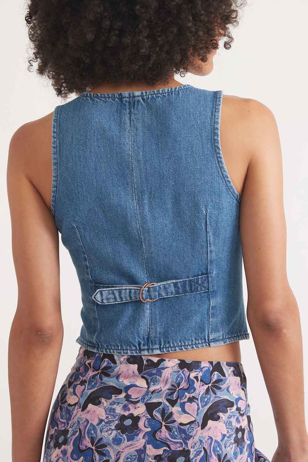 Marine Layer - Daisy Denim Vest - Medium Wash - Back
