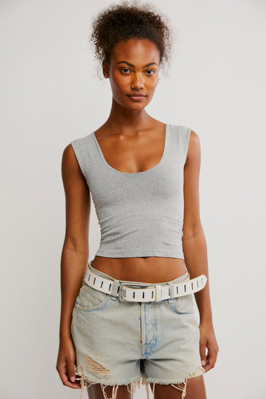 Free People - Clean Lines Muscle Cami - Heather Grey - Front