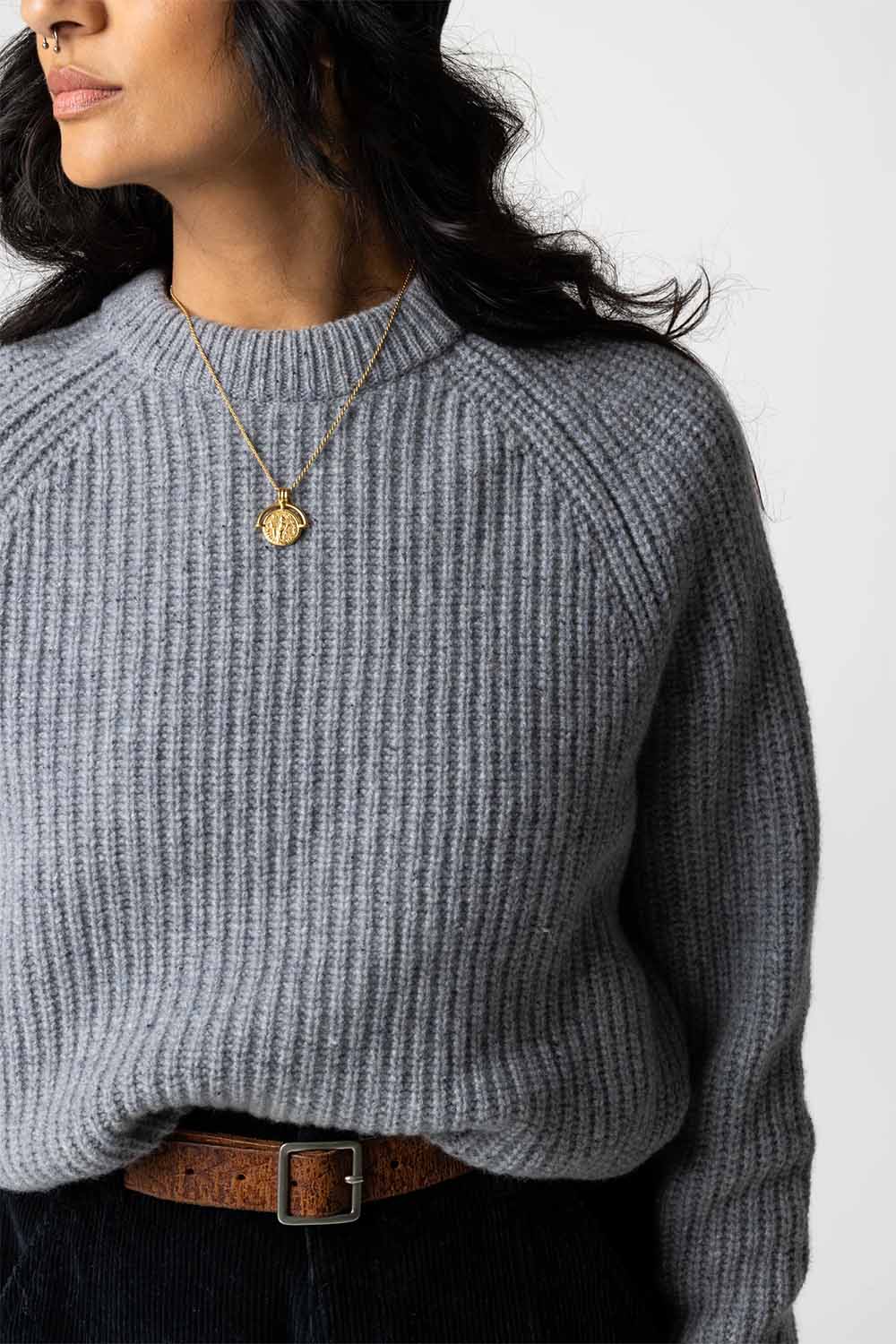 Finisterre -  Mora Jumper - Grey Blue - Detail