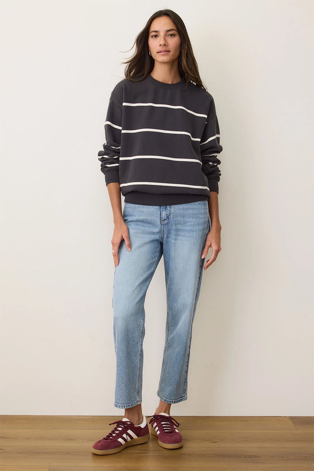 Marine Layer CLOUD 9 BIG SWEATSHIRT Black/White Stripe