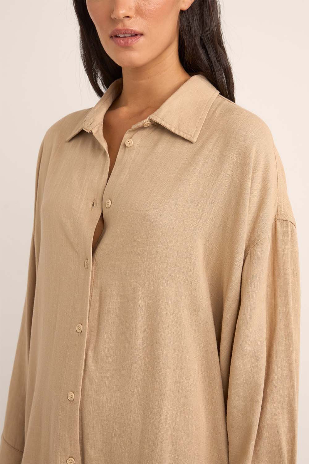 Rhythm - Sun Ray LS Shirt Dress - Sand - Detail