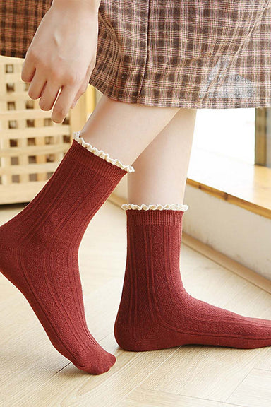 Accity - College Style Mid-Tube Socks - Wine - Model
