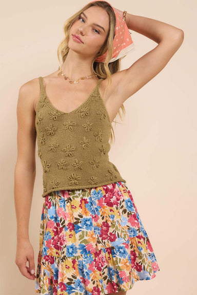 Sadie & Sage - Dixie Flower Knit Tank - Dark Sage - Front