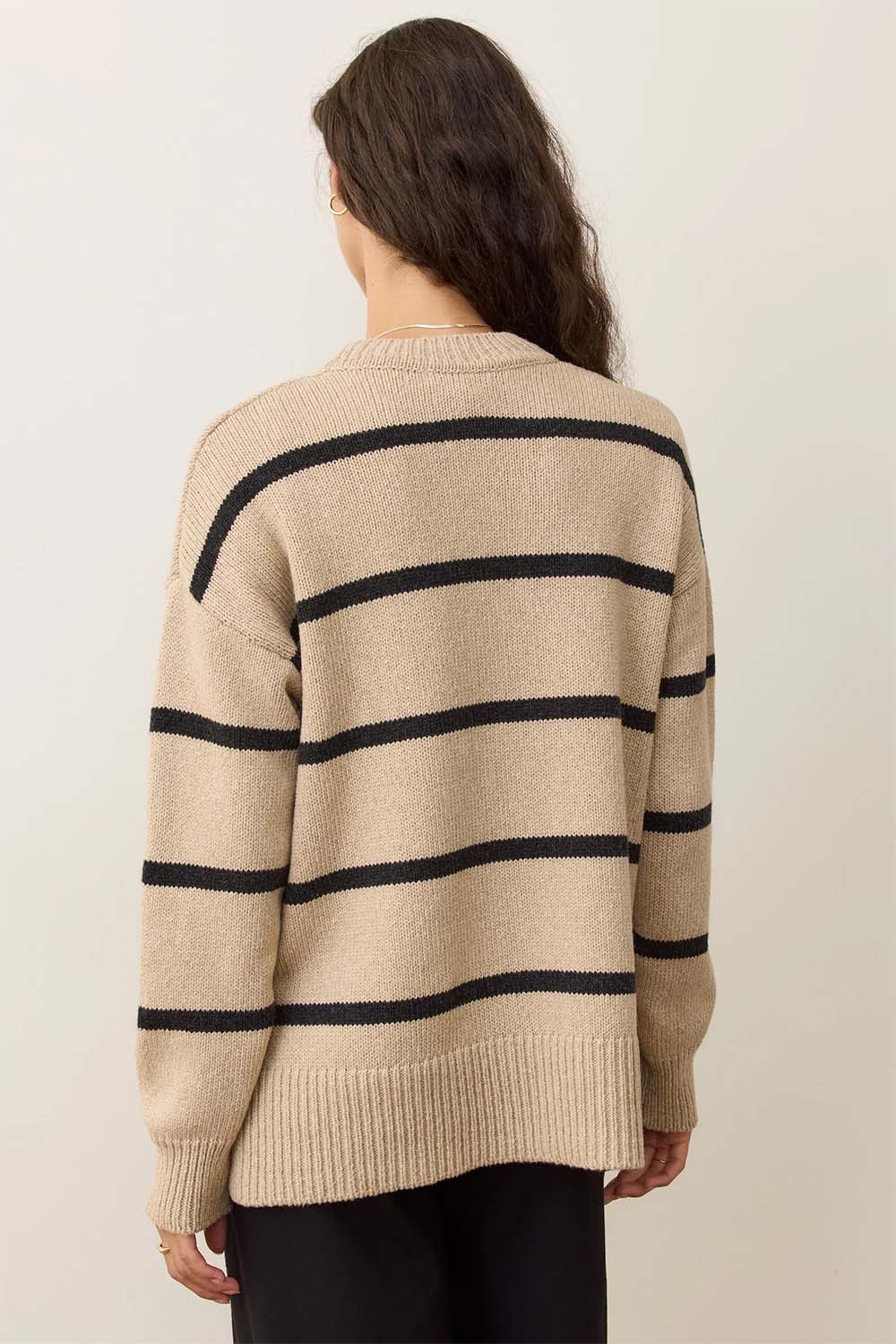 Marine Layer - Berkeley Crewneck - Oatmeal/Charcoal Stripe - Back
