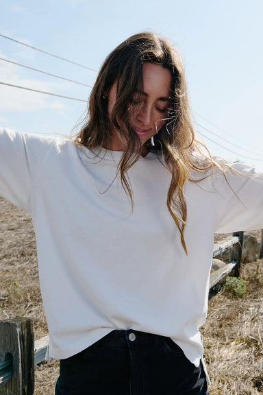 Outerknown Big Heavy Tee in Salt — Styled view
