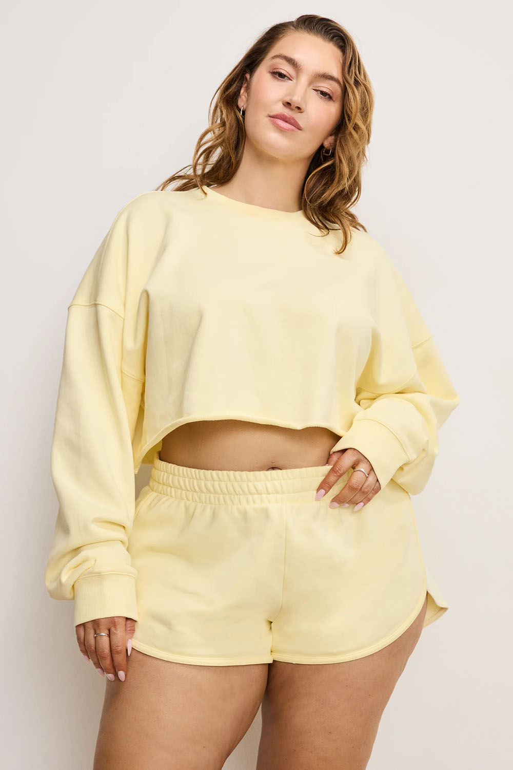 Good American - Terry Cropped Crewneck - Light Ray - Plus Front
