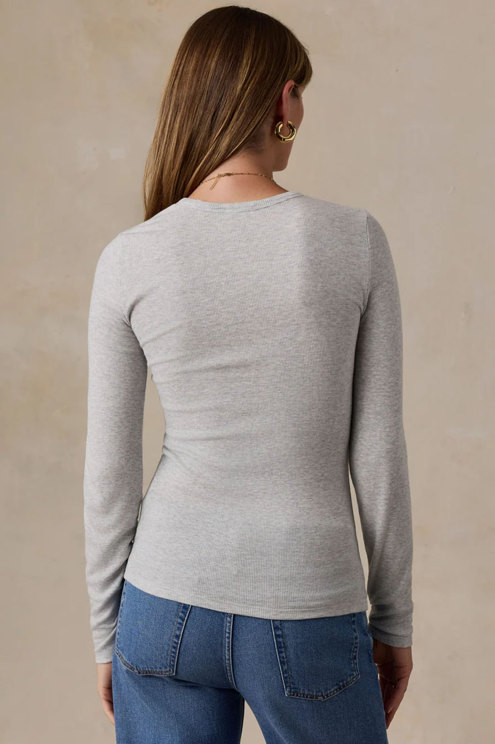 Faherty Featherweight Freestyle Layering Crew in Light Grey Heather — Back view