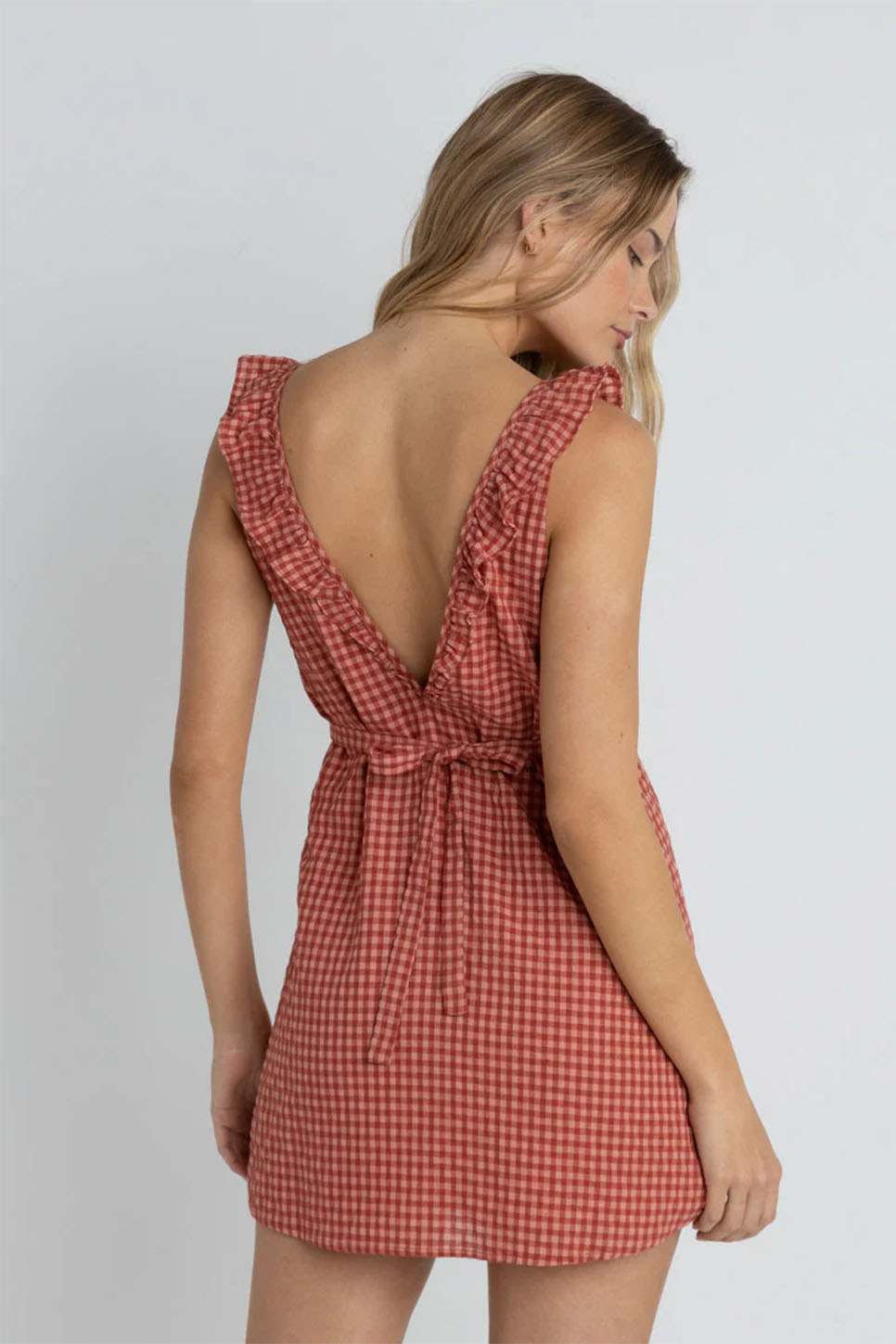 Rhythm - Lola Check Ruffle Mini Dress - Red - Back