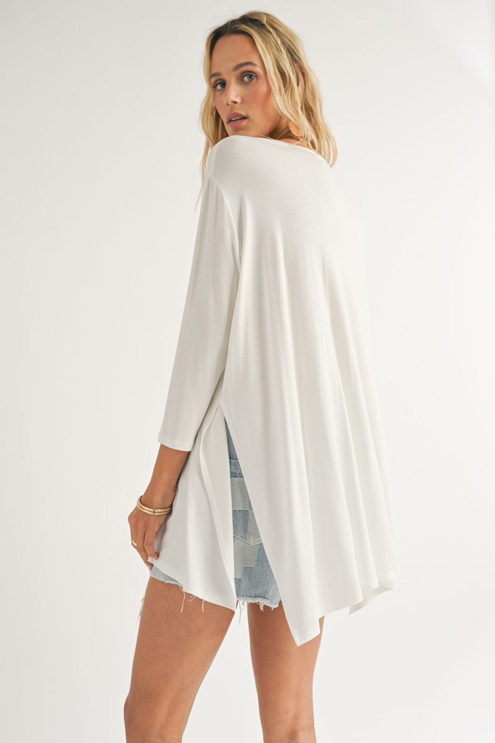 Sadie & Sage - Vacay 3/4 Sleeve Top - Ivory - Back