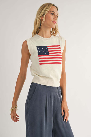 Sadie & Sage - Americana Flag Sweater Tank - Ivory - Front