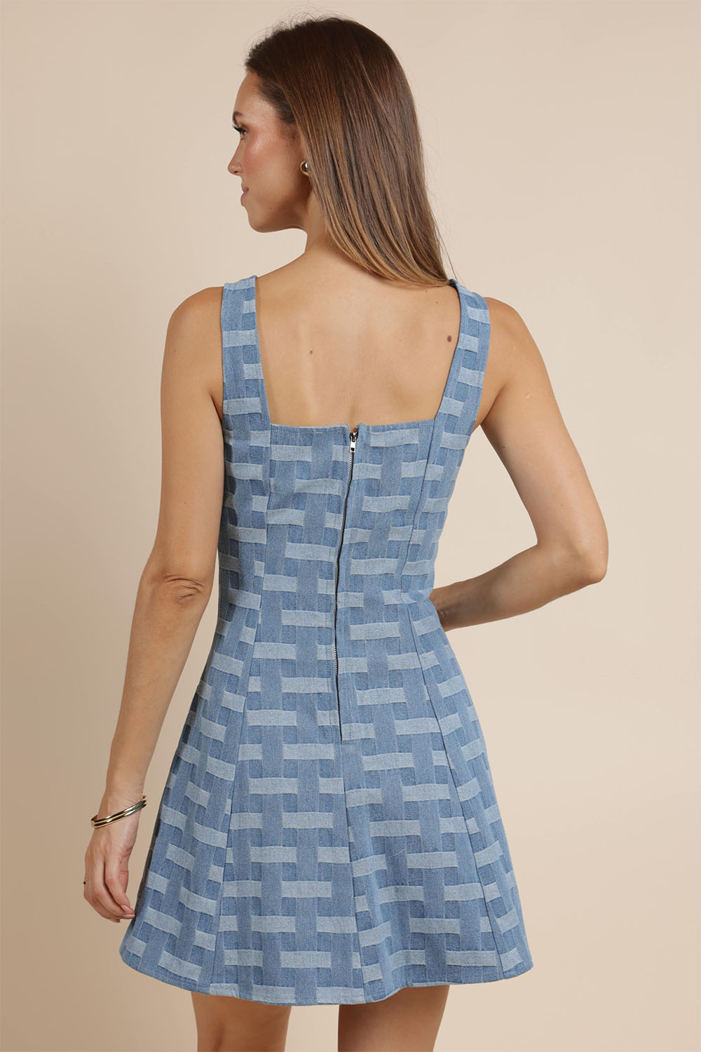Sage the Label - Keep Going Crosshatched Mini Dress - Denim Multi - Back