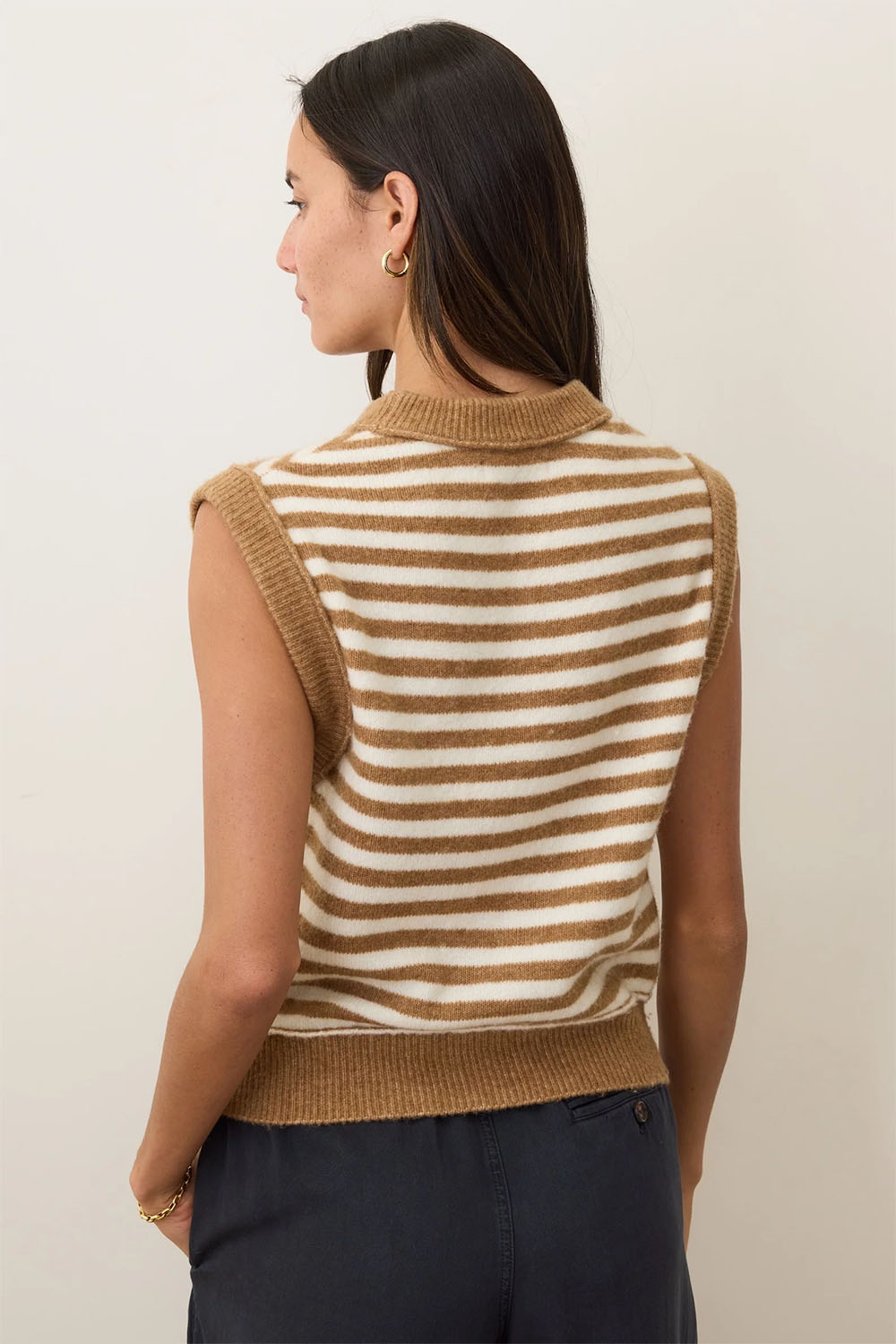 Marine Layer SAUSALITO SWEATER VEST Nutmeg Stripe Back