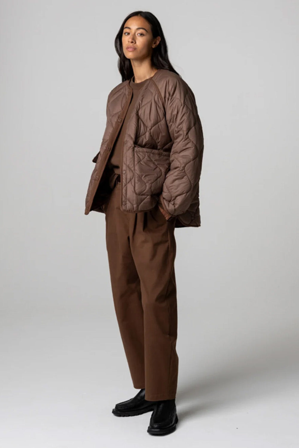 Finisterre - Oversized Quilted Jacket - Mocha - Full Body
