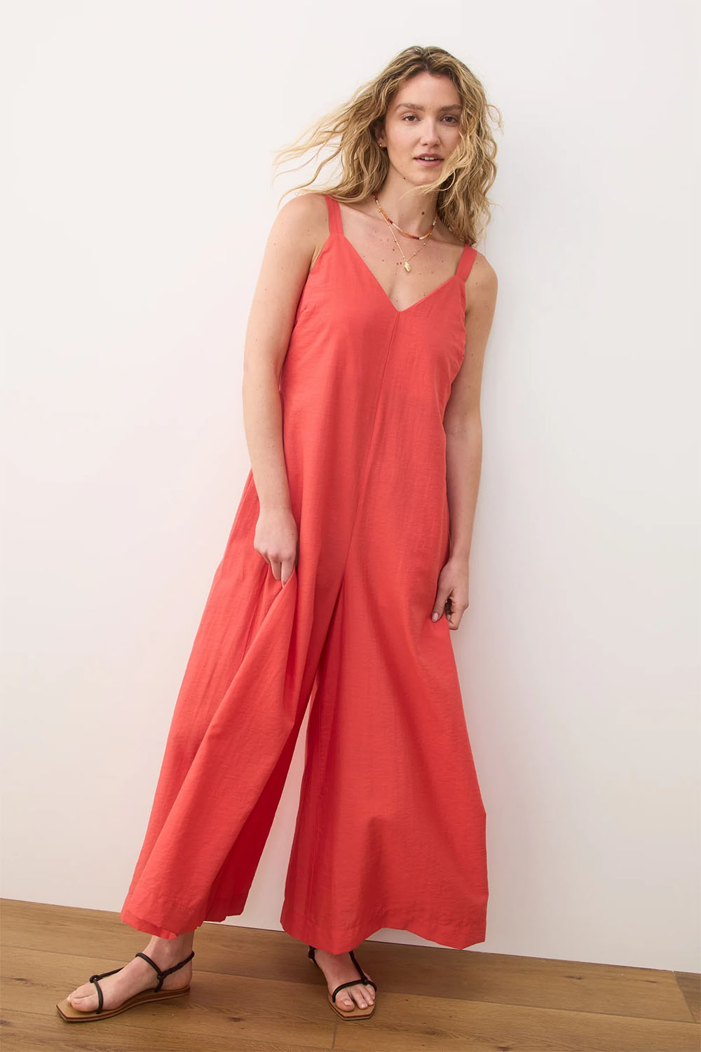 Marine Layer - Cari V Neck Jumpsuit - Hibiscus - Front