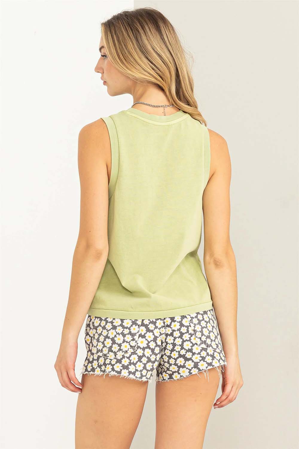 Double Zero - Relaxed Fit Muscle Tank - Pale Olive - Back