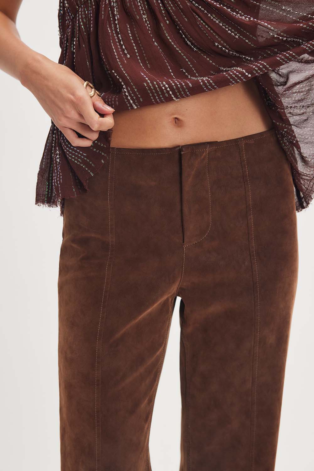 Free People - Glow Up Suede Pant - Shaved Chocolate - Detail