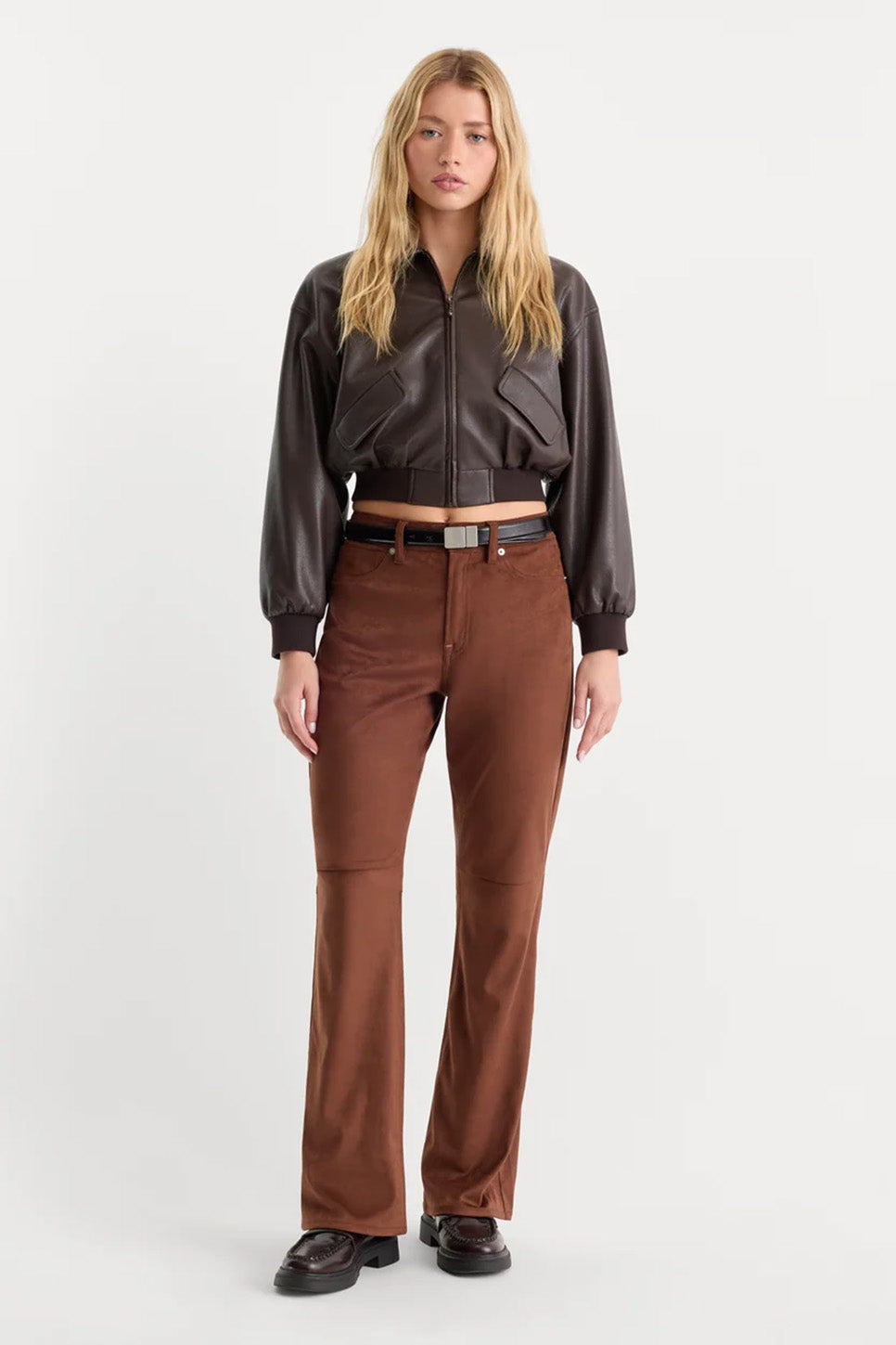 Good American - Better Than Suede Classic Bootcut Jeans - Cafe Clay - Front