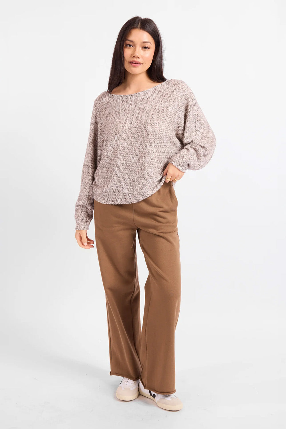 Sadie & Sage - Billie Dolman Knit Top - Chocolate - Styled