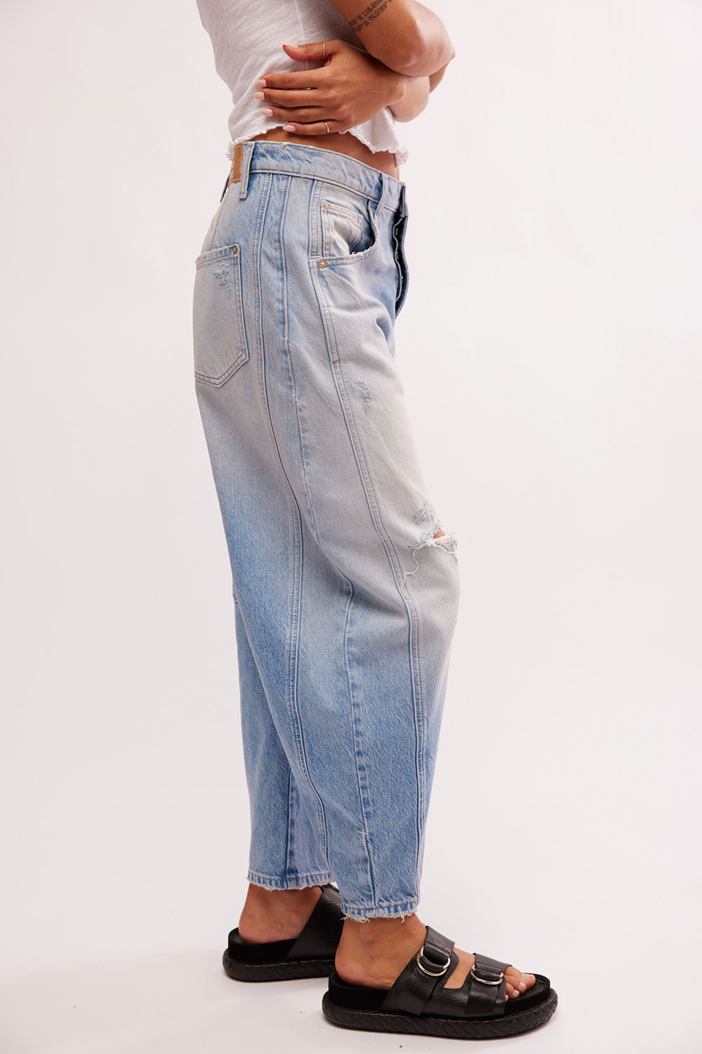 Free People - Good Luck Mid Rise Barrel - Barnyard Blue - Side