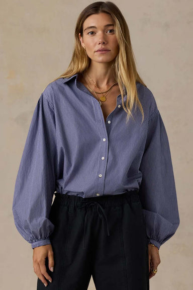 Faherty Coastal Poplin Suki Blouse in Sailor Ink Stripe — Front view