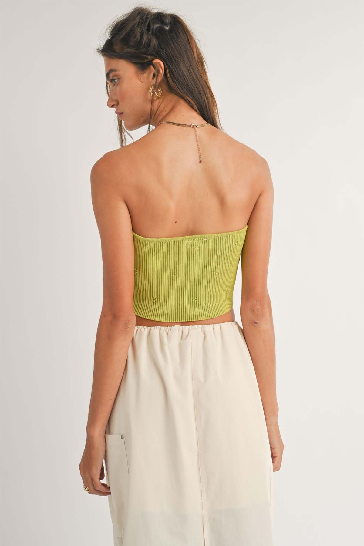 Sage the Label - Ayla Flower Rib Tube Top - Lime - Back