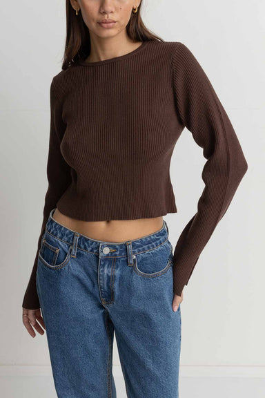 Rhythm - Noemie Knit LS Top - Chocolate - Front