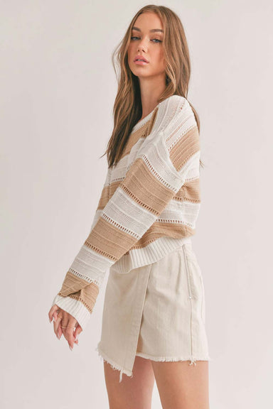 Sage the Label - Lucia Striped Sweater - Taupe Off White - Side