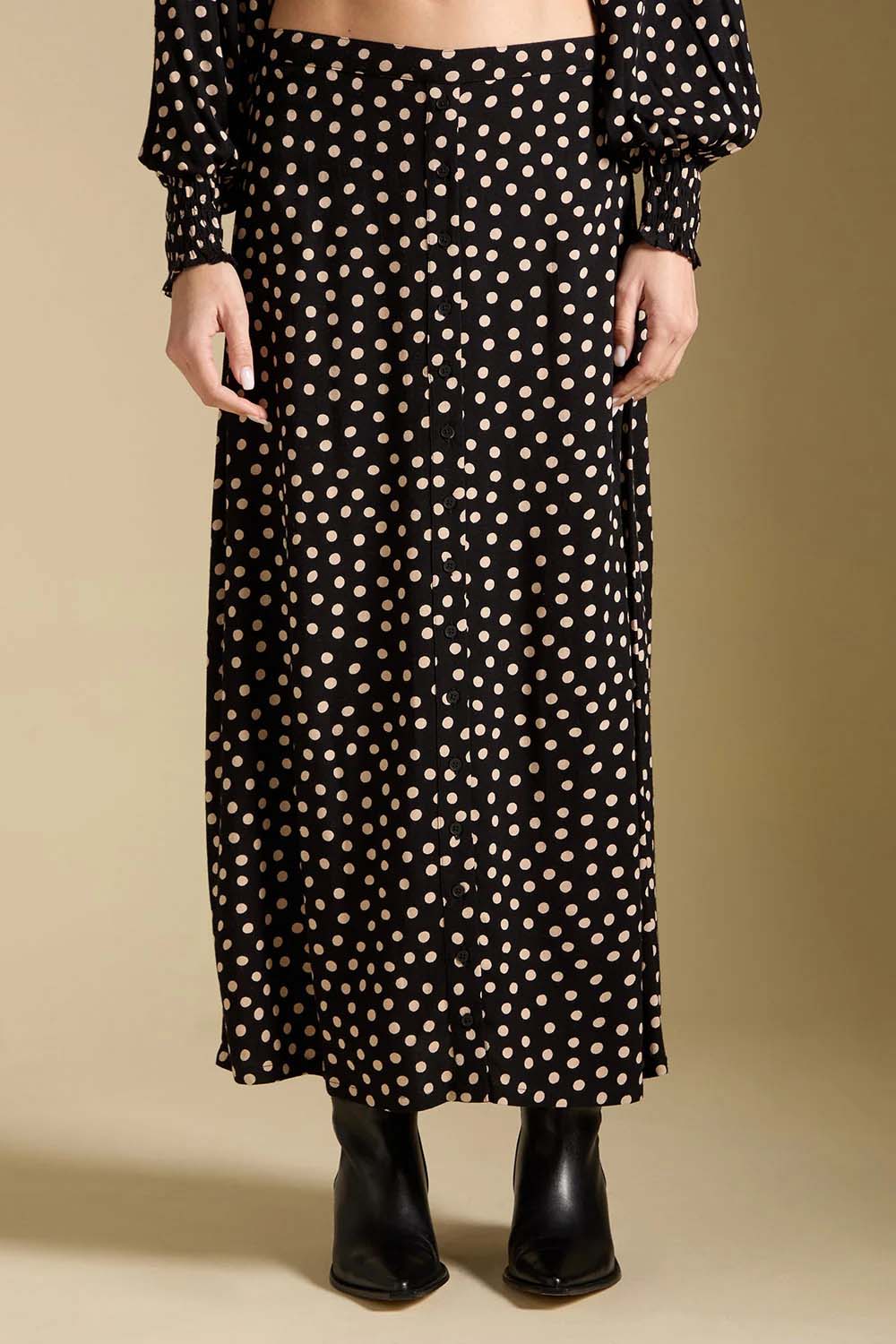 Saltwater Luxe Nolla Midi Skirt in Midnight — Front detail view