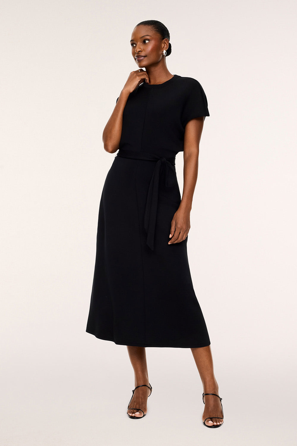 Spanx Draped Tie-Waist Maxi Dress in Very Black — Front view