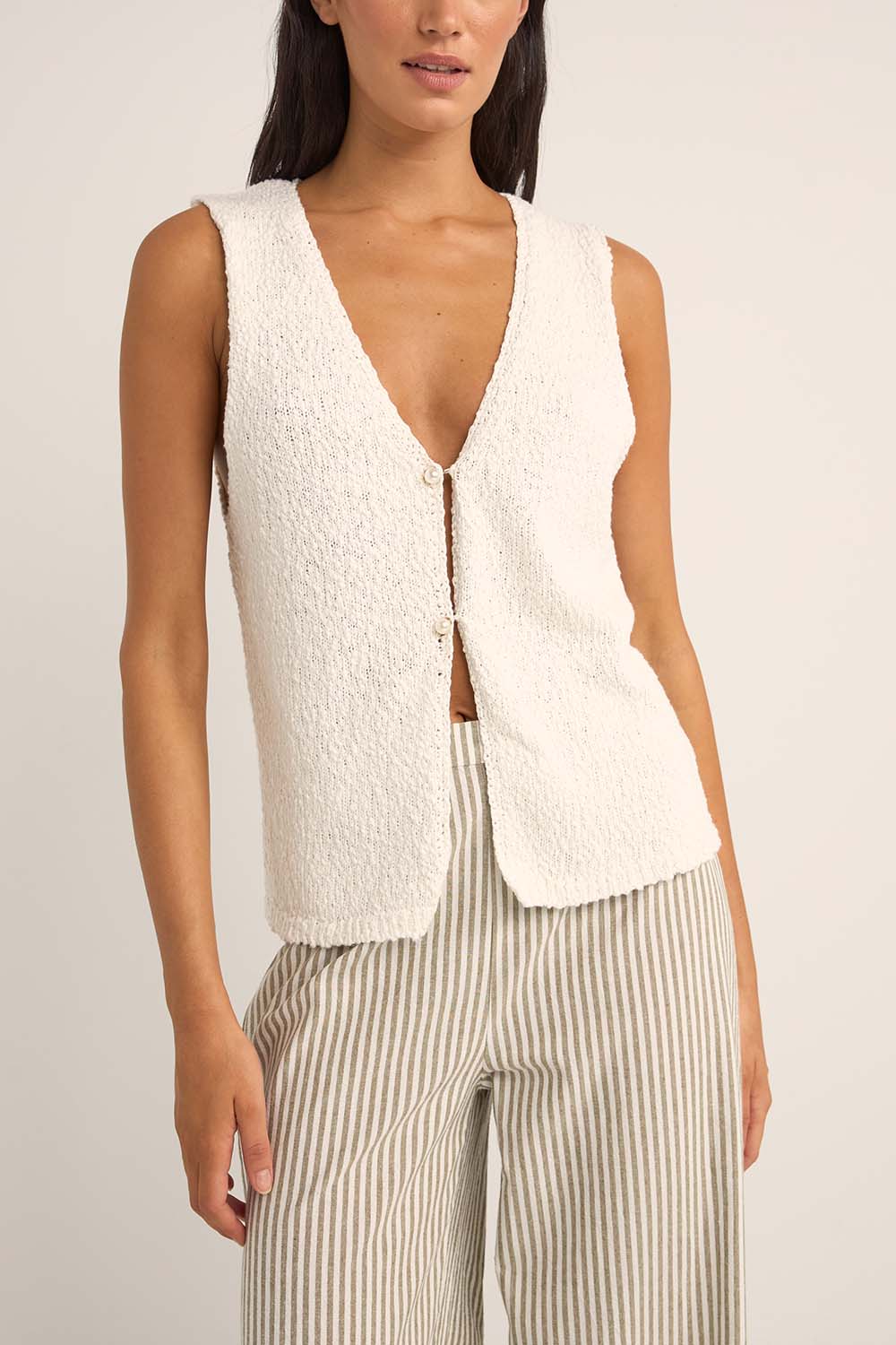 Rhythm - Adele Longline Knit Vest - White - Front